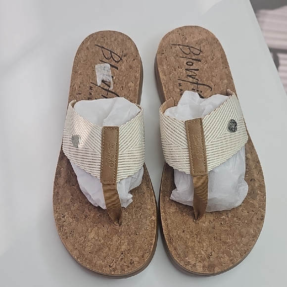 Blowfish Shoes - Blowfish Women's Cream and Tan Cork-Style Thong Sandals Size 10